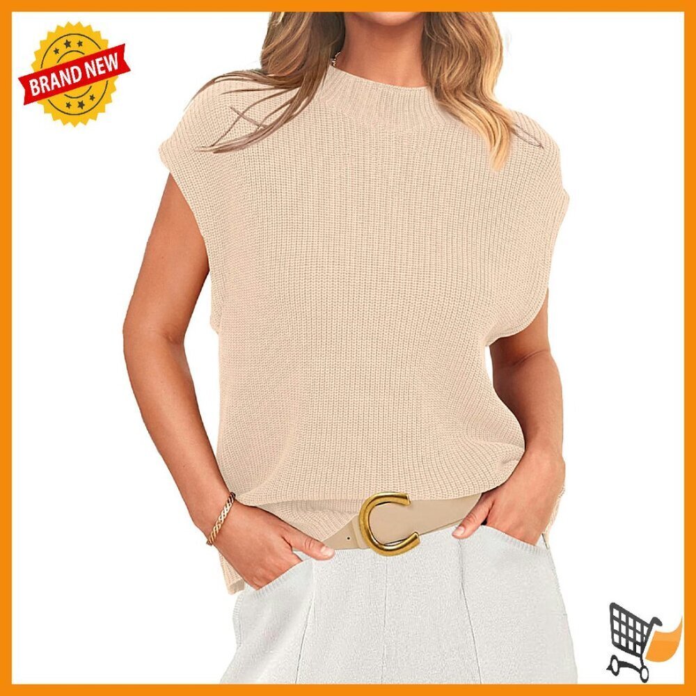 Mock Neck Sleeveless Sweater Vest Ribbed Knit Pullover Tank Top